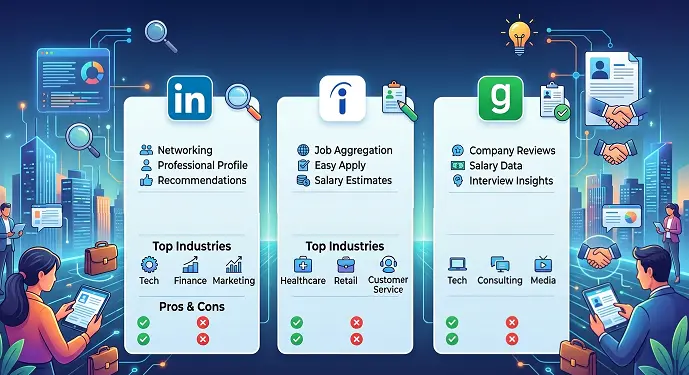 Best job search sites comparison 2026: LinkedIn, Indeed, Glassdoor, ZipRecruiter, Monster
